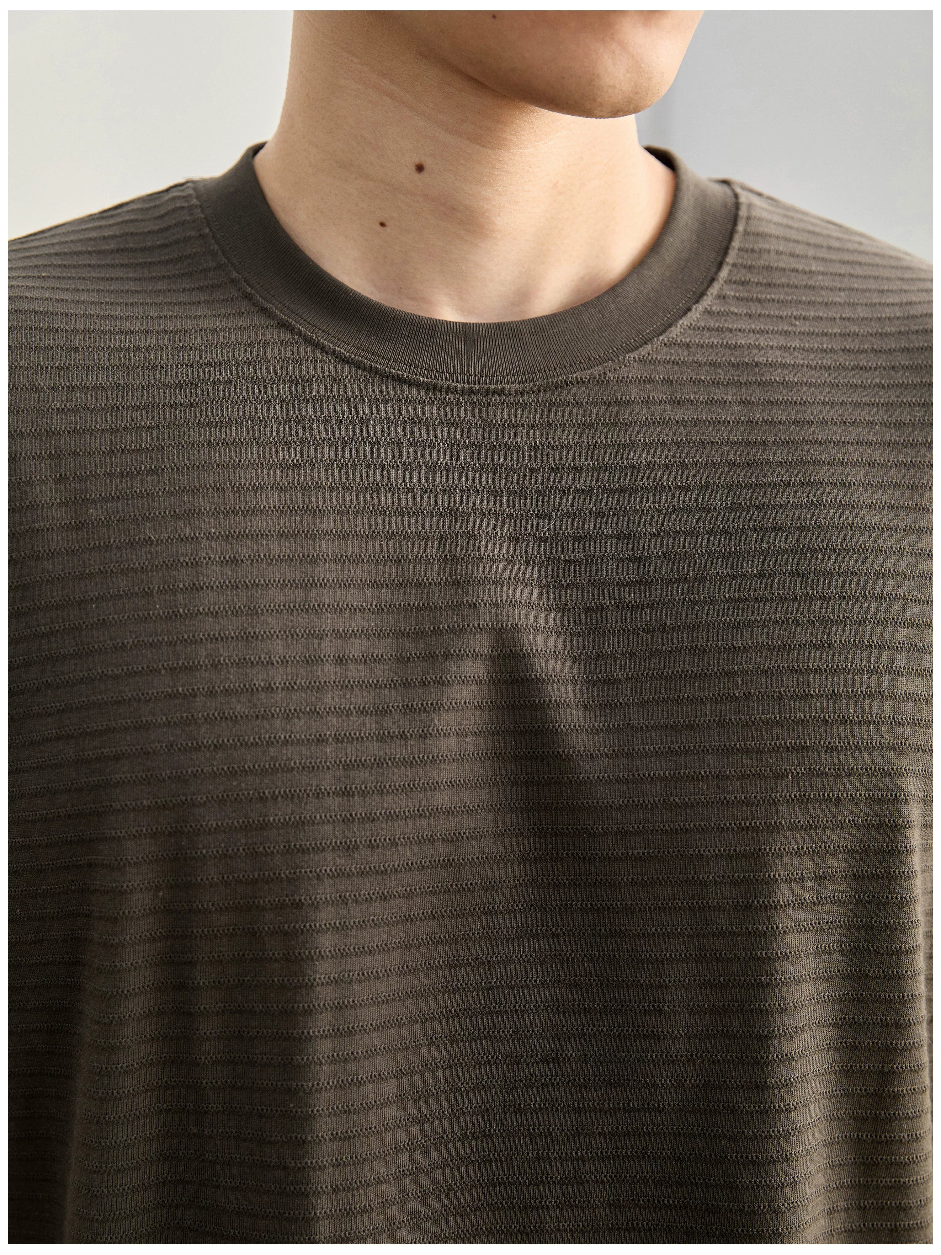 Three-dimensional horizontal jacquard texture solid color T-shirt FE0730