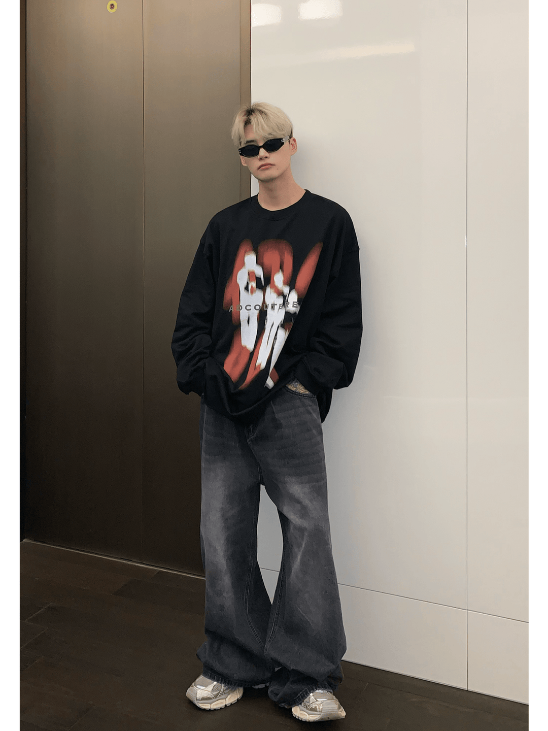 [CUIBUJU] color contrast printing sweater FE0658