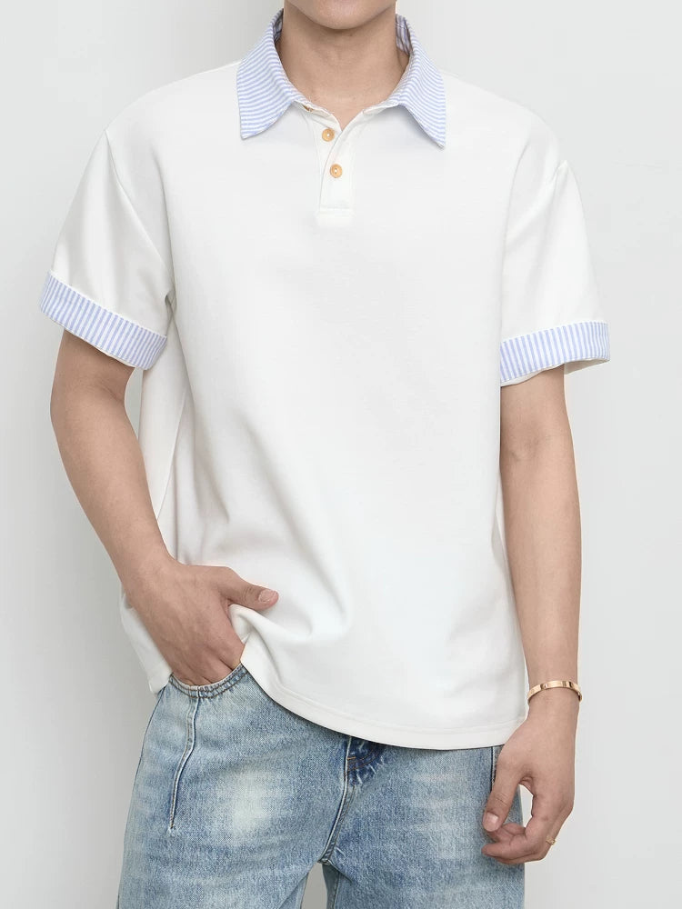Old Money Wind Fake Two-piece Short Sleeve Summer Loose T-Shirt Shirt Collar FE0722