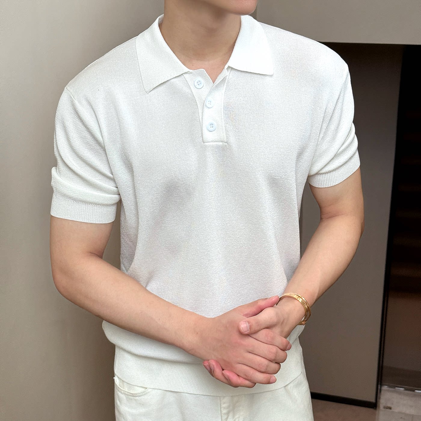 Old Money Wind Lapel POLO Shirt Knitted Short Sleeve T-Shirt FE0720