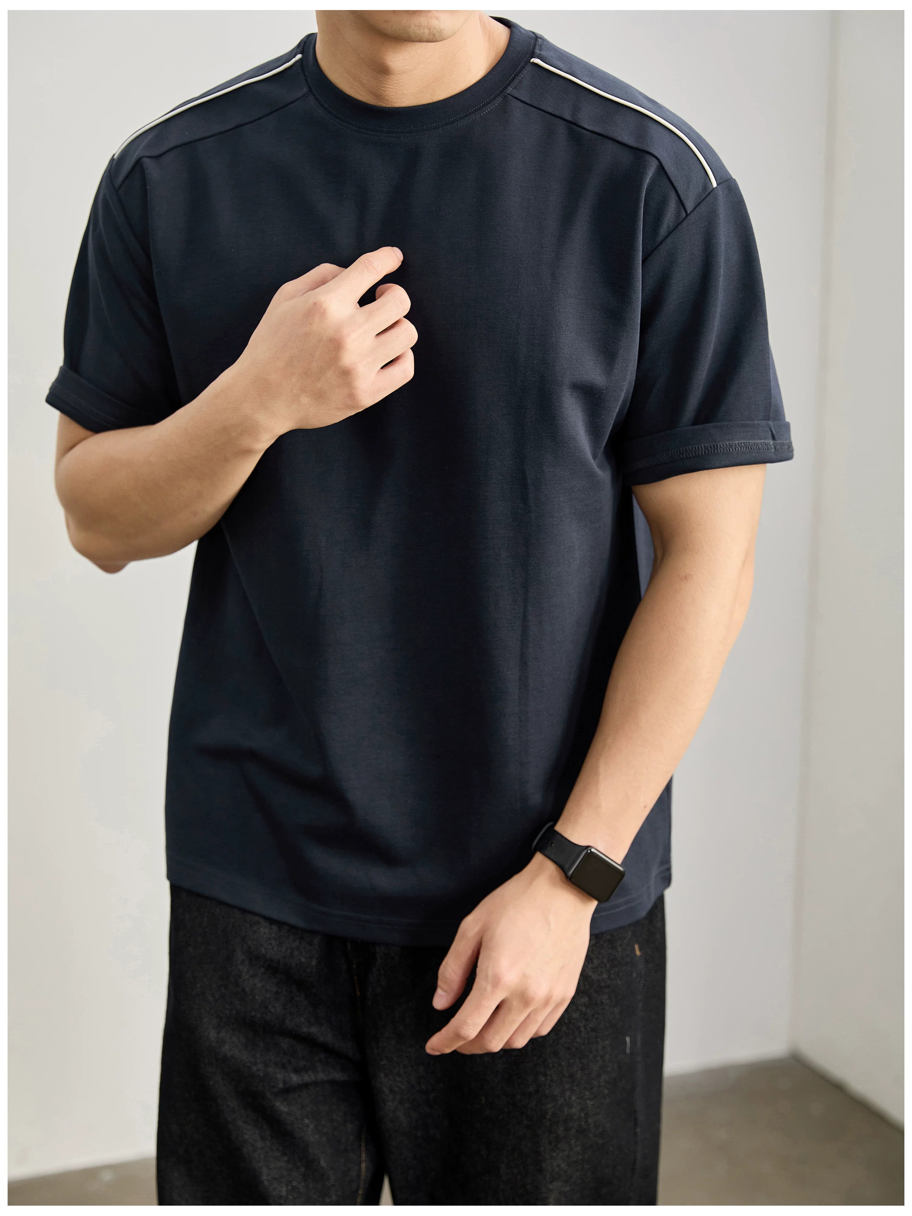 Simple washed cotton short-sleeved T-shirt FE0738