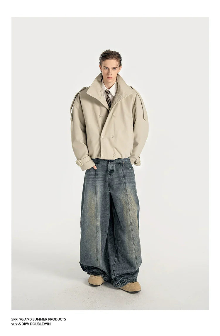 Pragmatism, American stand-up neck padded trench coat, wide shoulder, autumn and winter T0158 short jacket  FE0202