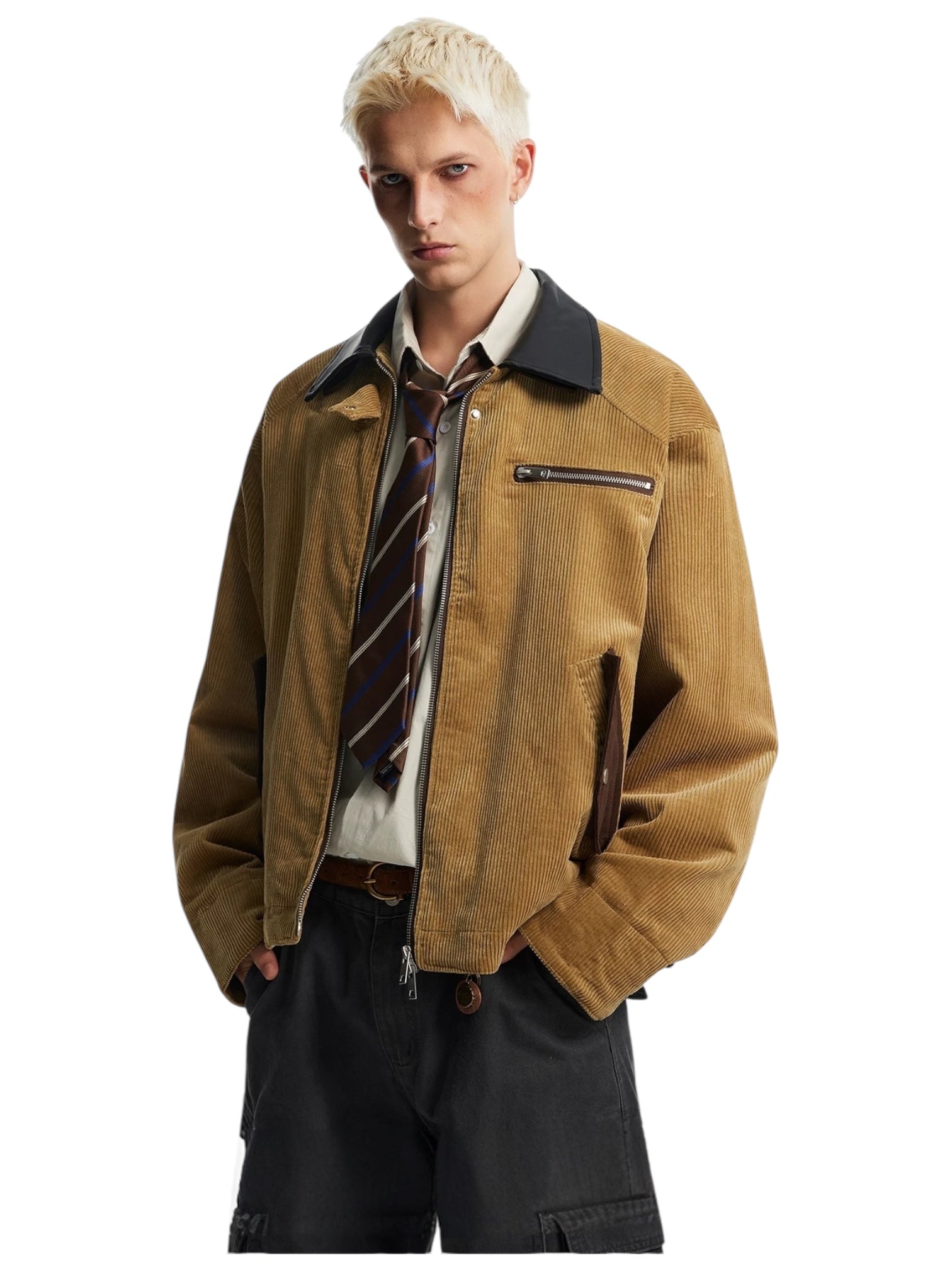 CORDUROY LEATHER-COLLAR JACKET   FE0132
