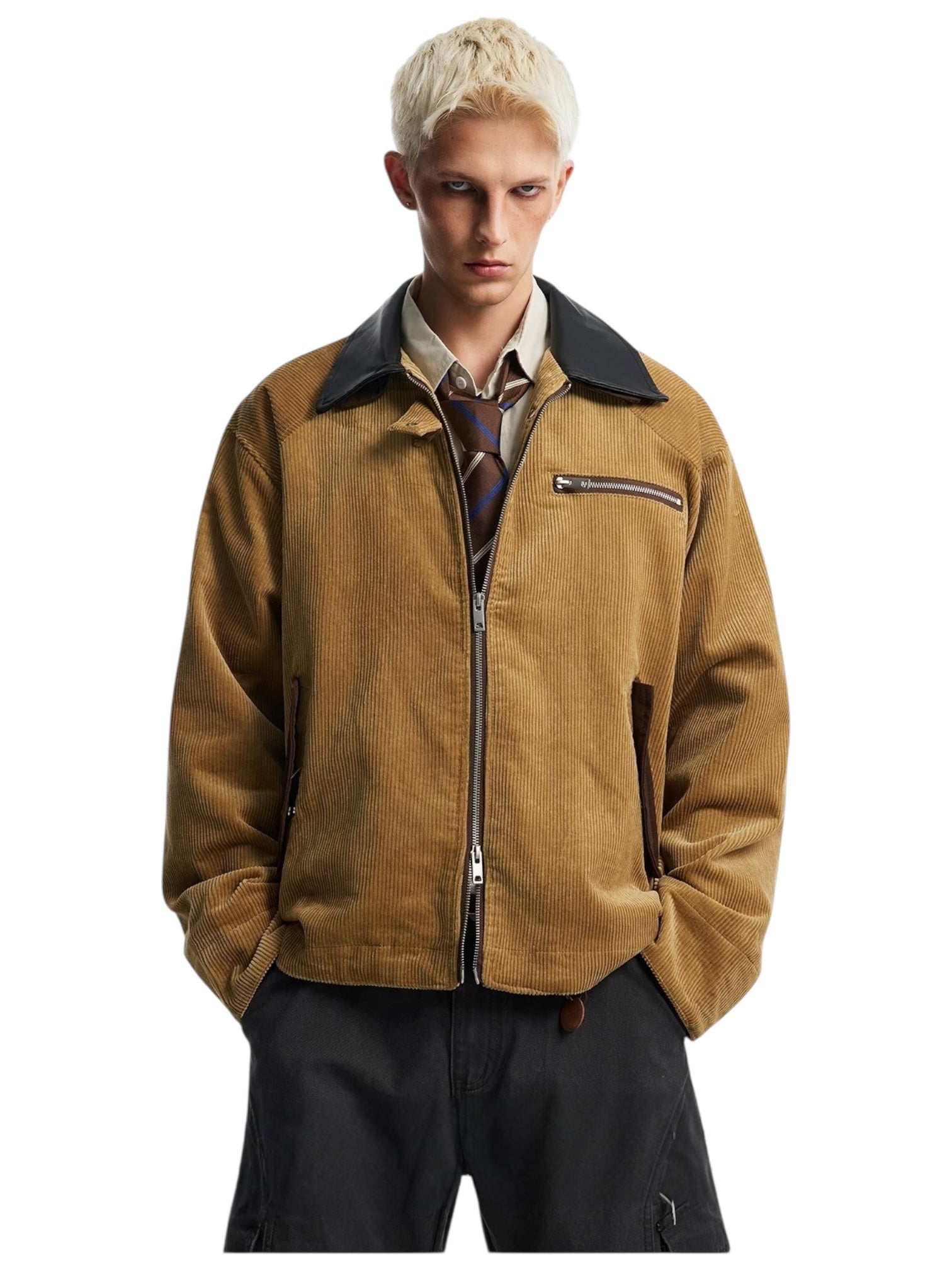 CORDUROY LEATHER-COLLAR JACKET   FE0132