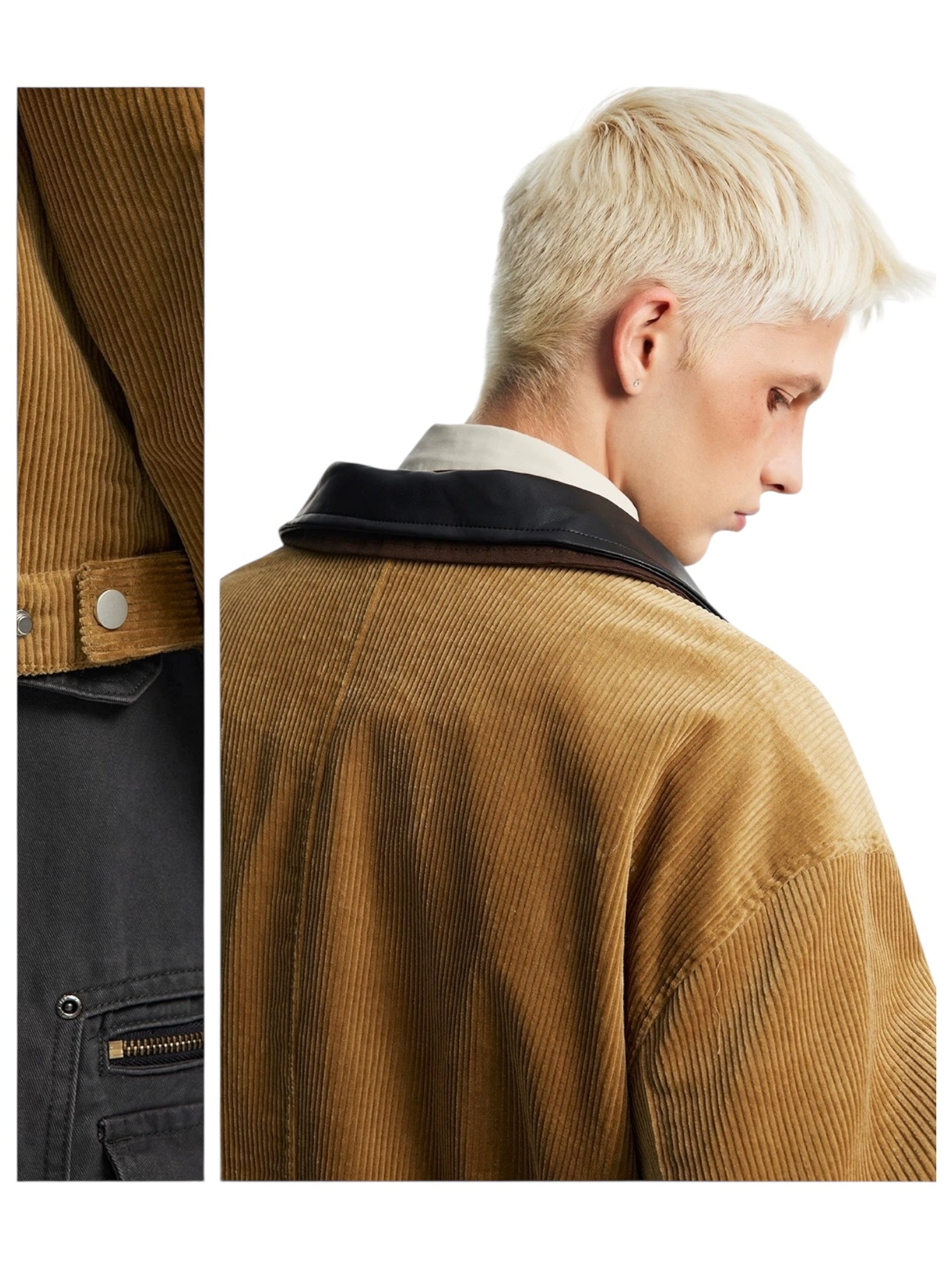 CORDUROY LEATHER-COLLAR JACKET   FE0132