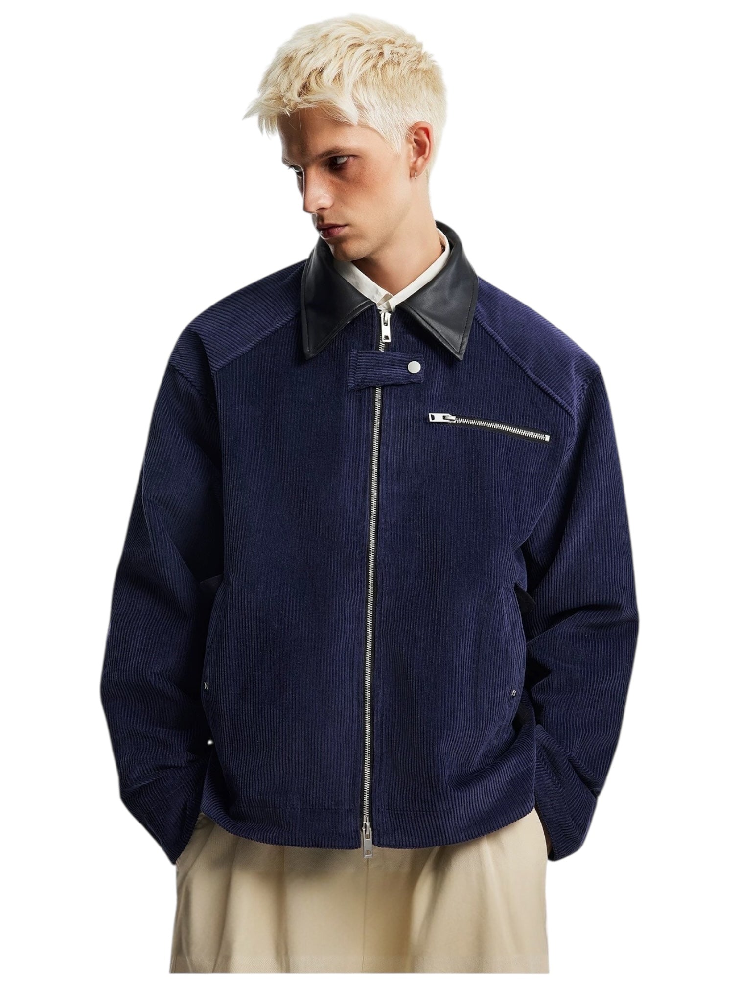 CORDUROY LEATHER-COLLAR JACKET   FE0132