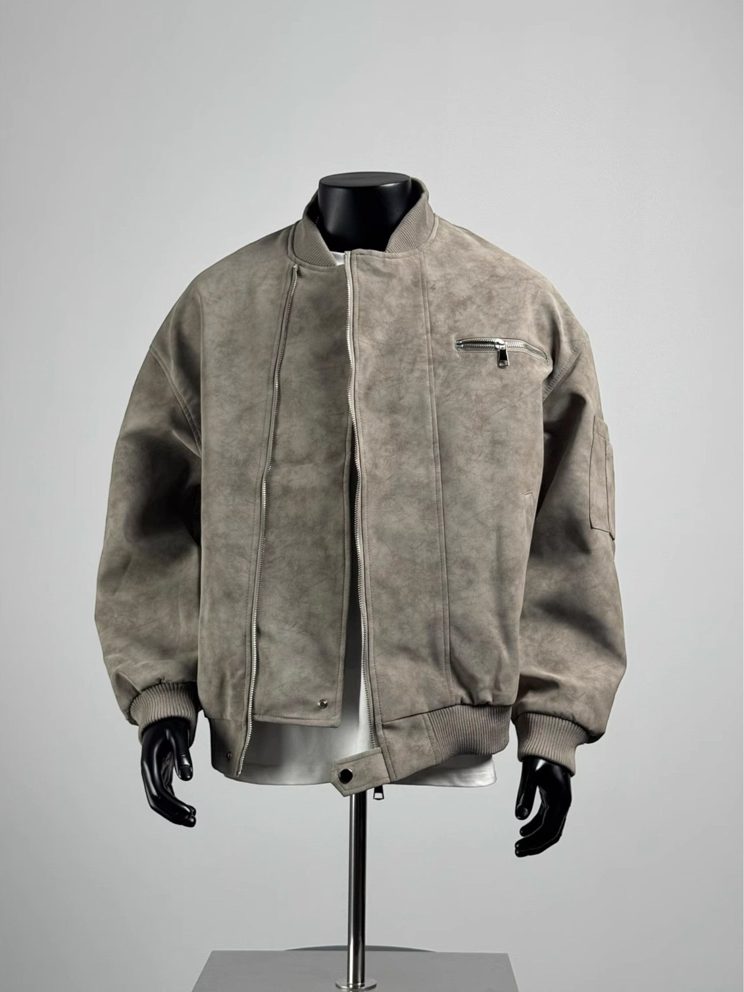 LOOSE STAND-COLLAR MOTO JACKET  FE0217
