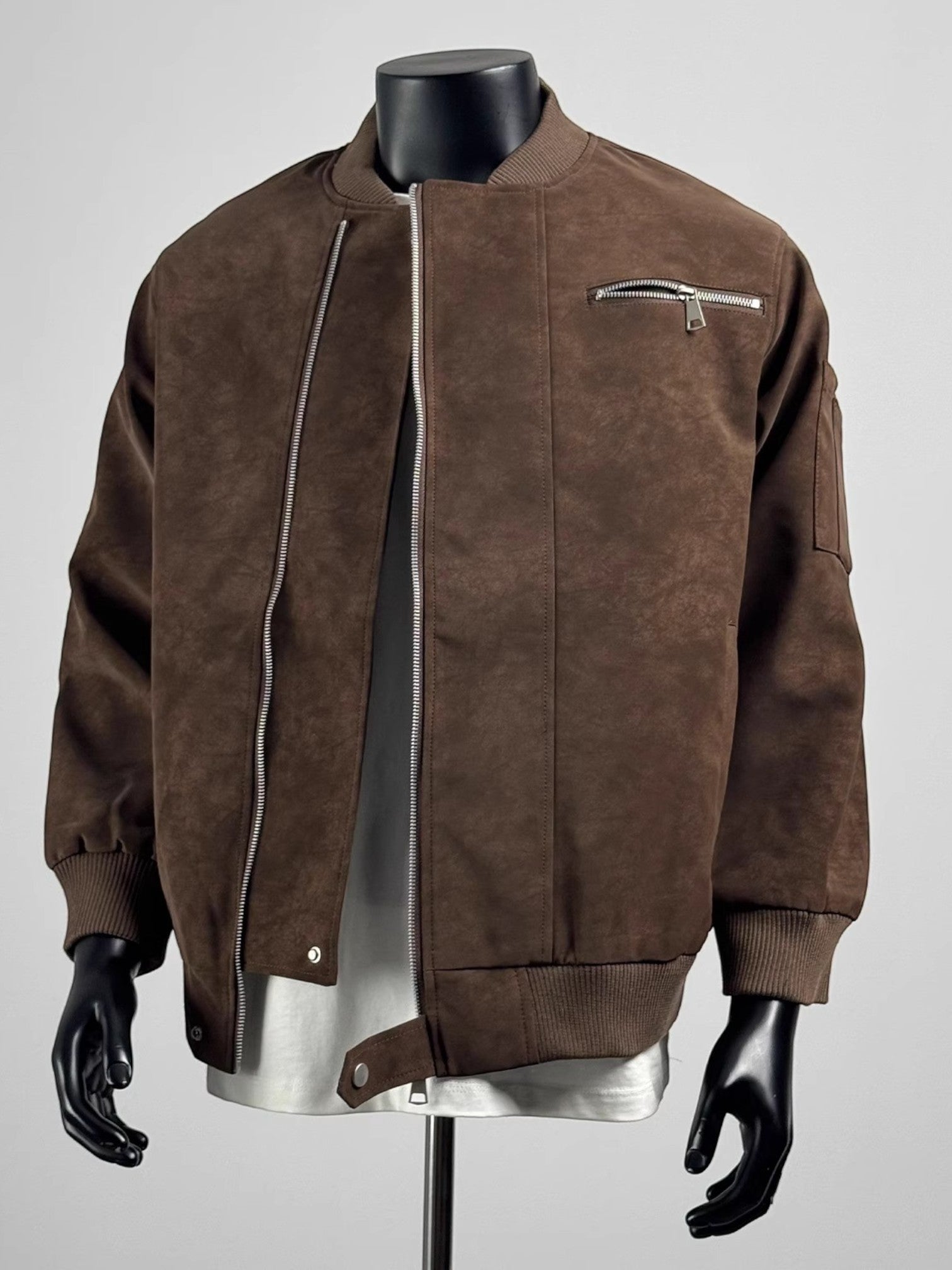 LOOSE STAND-COLLAR MOTO JACKET  FE0217