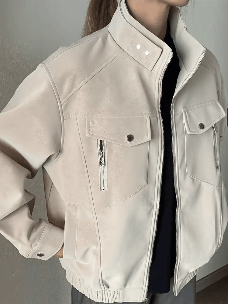 FAUX LEATHER STAND-COLLAR JACKET FE0498