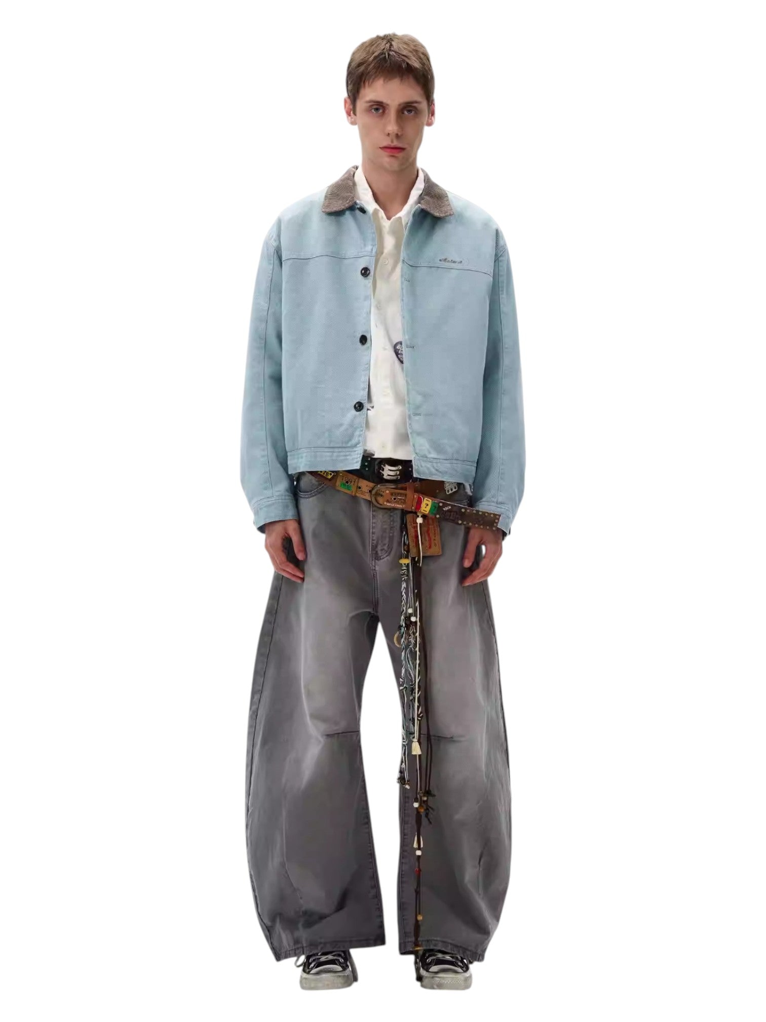 [MADWITCH] WASHED RETRO CONTRAST COLLAR WORKWEAR JACKET FE0632