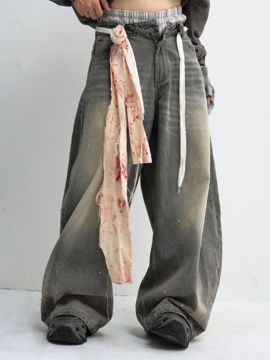 washed gray wide-legged jeans  FE0107