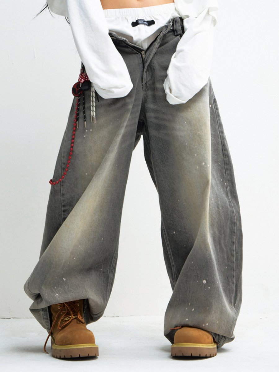 washed gray wide-legged jeans  FE0107