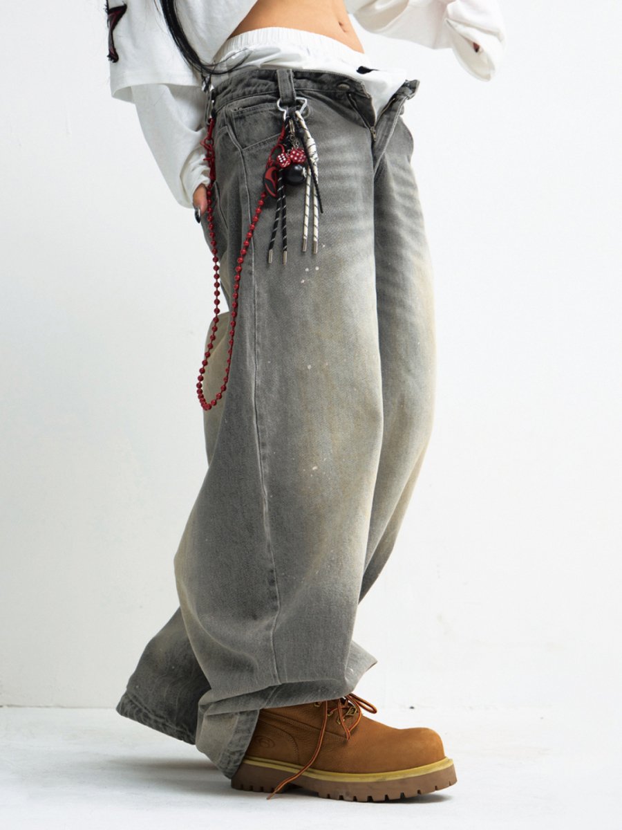 washed gray wide-legged jeans  FE0107