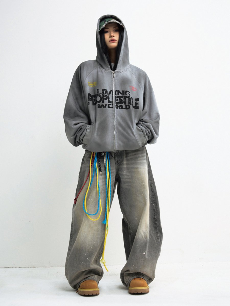 washed gray wide-legged jeans  FE0107