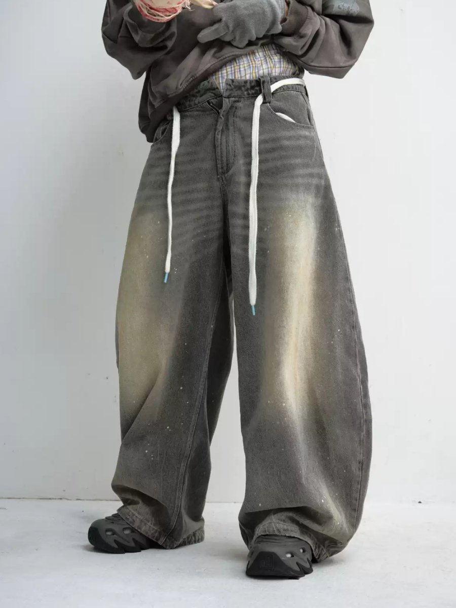 washed gray wide-legged jeans  FE0107
