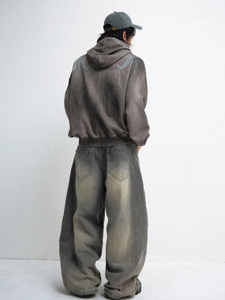 washed gray wide-legged jeans  FE0107